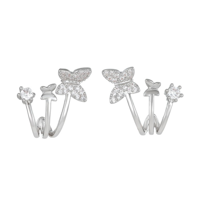 Korean-style Stone-Studded Butterfly Earrings for Women, Light Luxury and High-end Feel, S925 Silver Needle Earring...