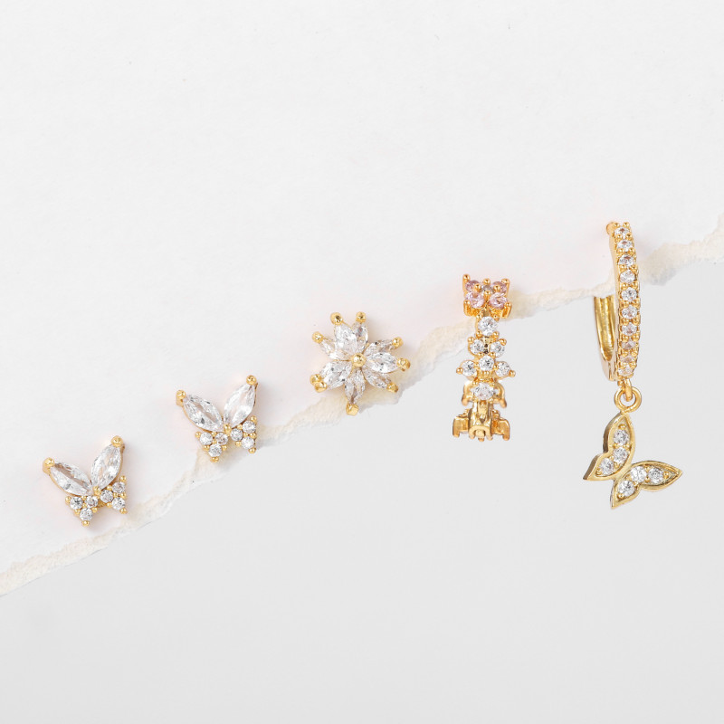 Forest-style Ultra-shiny Micro-inlaid Zircon Butterfly Earring Set for Women, Unique Design Floral Earrings and Acces...