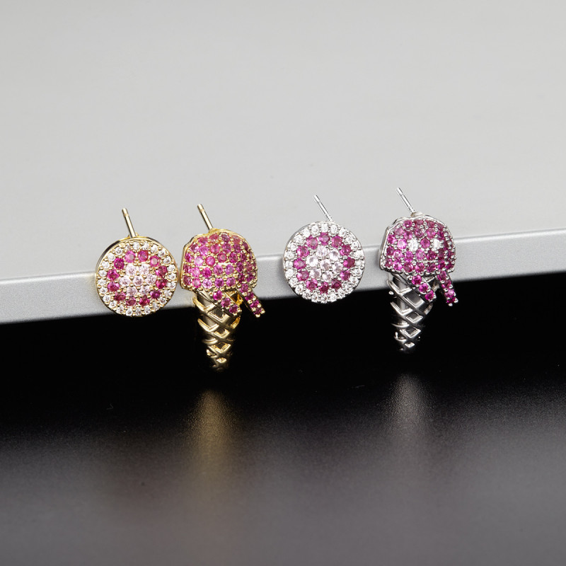 S925 Silver Needle Earrings with Stones and Zirconia, Ice Cream Design, Simple and Fresh, Trendy Earrings, Delicate...