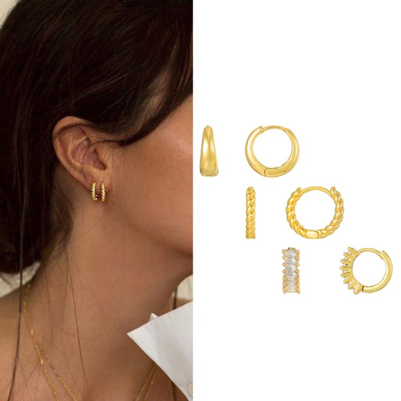 Fashion Versatile Twisted Hoop Earrings, Vintage Internet Celebrity Style Eco-friendly Brass Plated with 18K Real Gol...