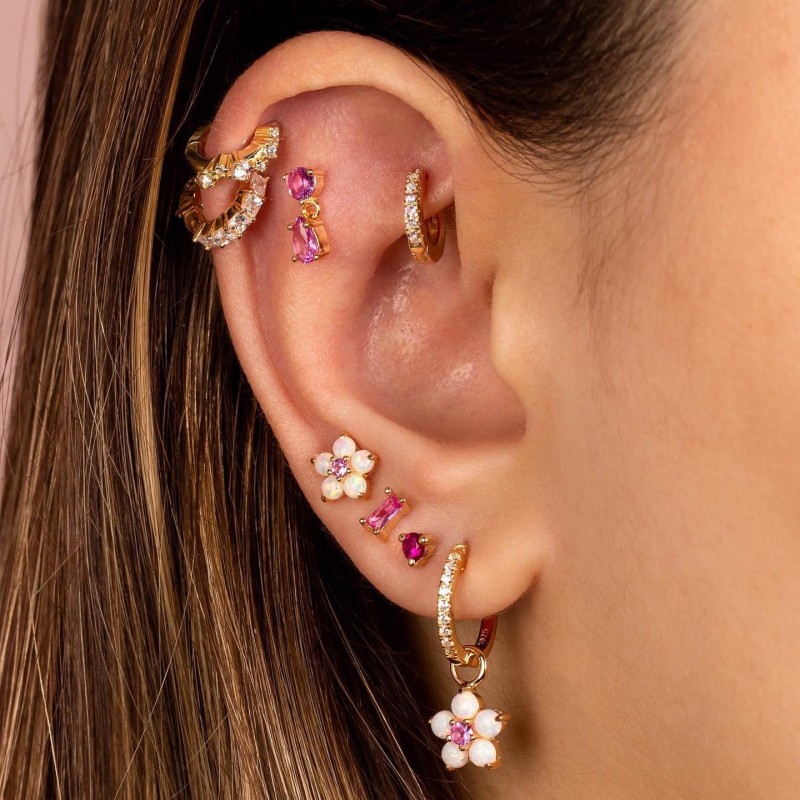 Light Luxury High-end Opal Flower Pendant Earrings for Women, Sweet Rose Red Zirconia Stud Earring Set, Jewelry Sets