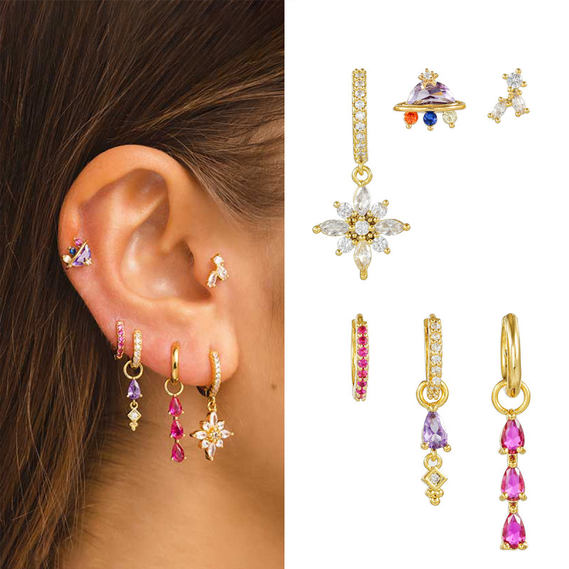 Creative Cartoon Astronaut Purple Zircon Light Luxury Water Drop Pendant Earrings Butterfly Niche Earrings