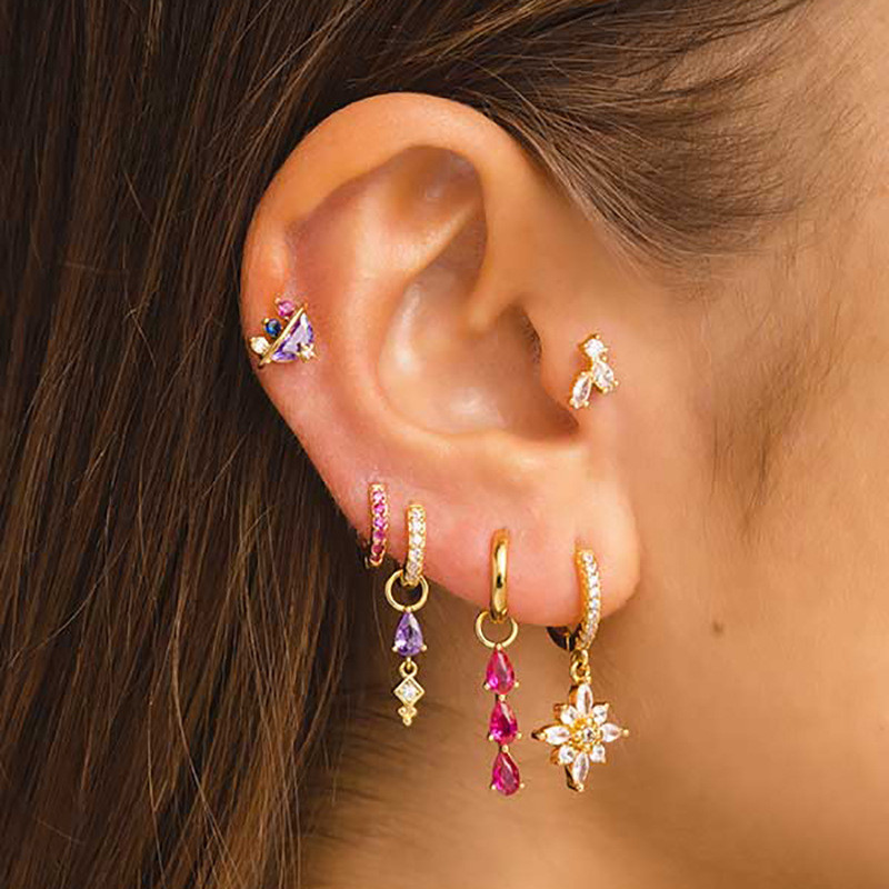 Creative Cartoon Astronaut Purple Zircon Light Luxury Water Drop Pendant Earrings Butterfly Niche Earrings