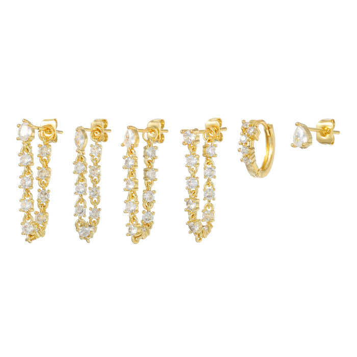 Hot-selling Fashion Personalized Zirconia Tassel Earring Set, Copper Plated with 18K Real Gold, Wholesale Earrings fo...