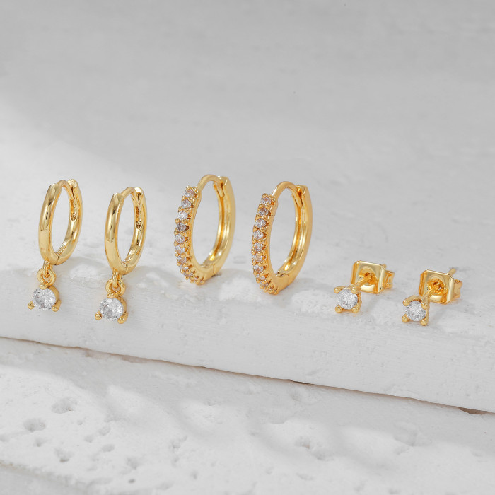Ultra-shiny Zircon Earrings, Exquisite, Light Luxury, High-end Feel, Versatile and Stylish Three-piece Set of Ear Hoo...