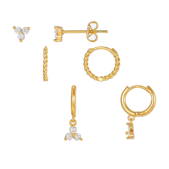 Amazon's Best-selling Product: 18K Gold Plated Copper Earrings with Zirconia, Stylish and Simple 3-piece Earring Set,...