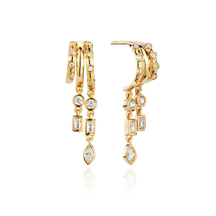 Best-selling Fashion Light Luxury Zircon-inlaid Irregular Tassel Earrings, Copper Plated with 18K Real Gold, Wholesal...