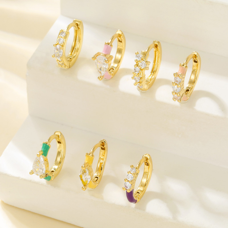 Best-selling Fashion Personalized Stone-Studded Colorful Earrings for Women, Copper Plated with 18K Gold-Plated, Ligh...
