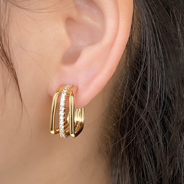 Style Exquisite and Simple Stone-Studded Paperclip Earrings, Trendy Super Shiny Geometric Star-shaped Elegant Earri...