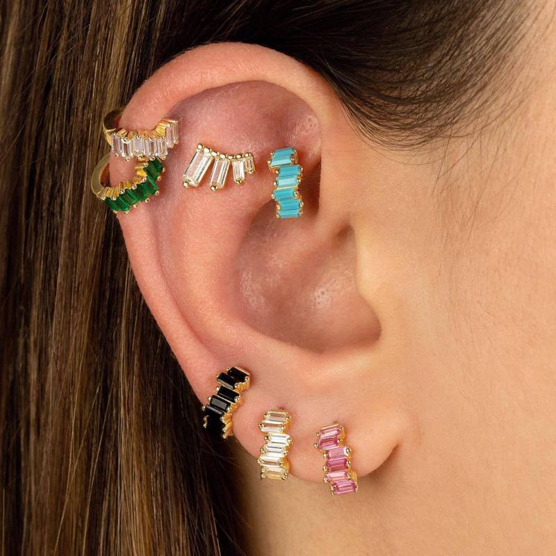 S925 Silver Needle Irregular Geometric Long Style Colorful Stone Square Fully Stone-Set Hoop Earrings Set, Jewelry Set...