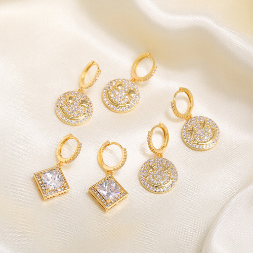 Ins-style Personalized Creative Fully Stone-Set Smiley Face Earrings, 18K Gold Color-retaining Fashion Earrings for Wome...