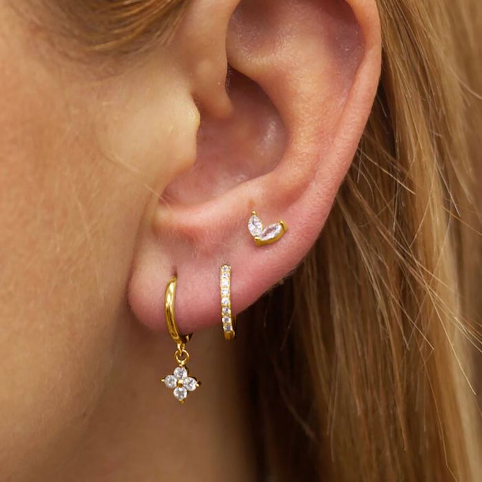 Fashion Geometric Earrings, Zirconia Stud Earring Set, Light Luxury High-end Feel, Copper Plated with 18K Gold, Whole...
