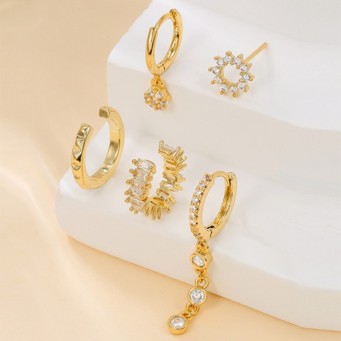 Amazon's New French-style Hollow Ear Cuffs, 18K Gold Plated Copper with Zircon Inlay, Sun-shaped Stud Earrings, Five-...