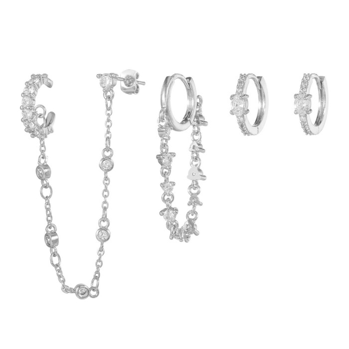 Tassel Zircon Chain Earrings and Ear Clips, Fashionable New Exquisite Ins-style Earring Set for Women Wholesale, Jewe...