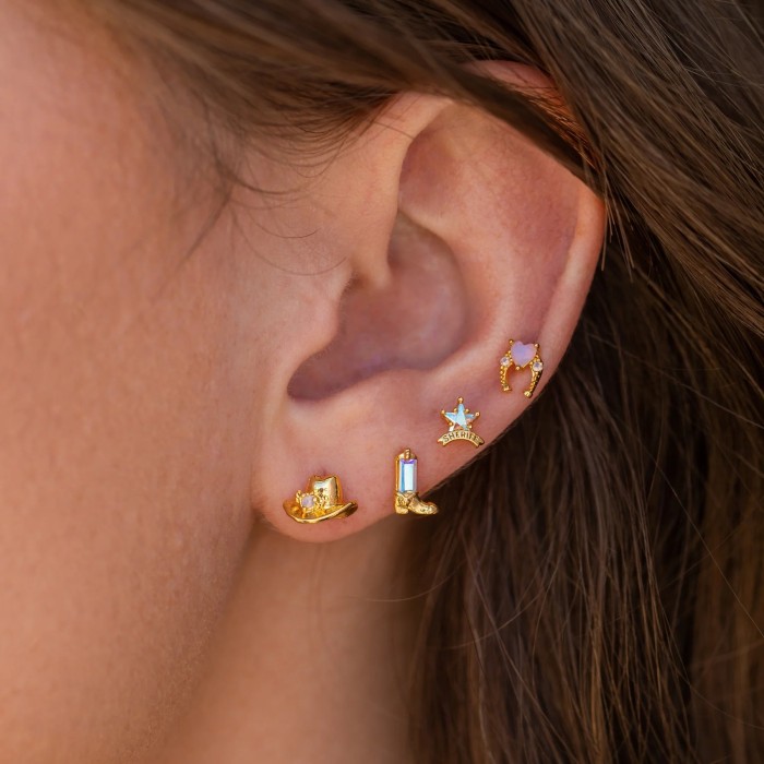 Fashion Creative Western Boots, Cowboy Hat, Earring Set, Personalized Five-pointed Star Heart-shaped Zircon Earrings...