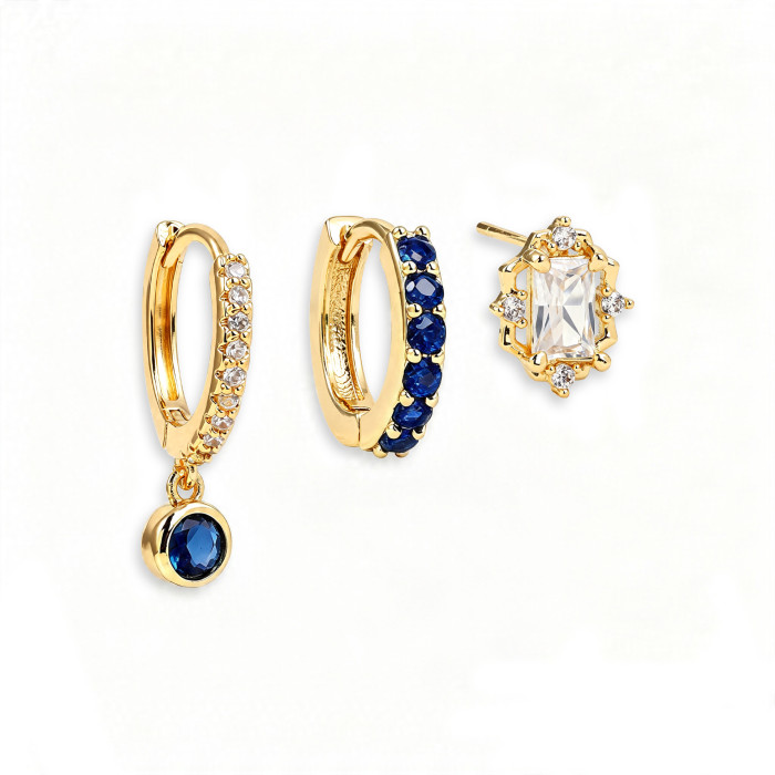 Popular Circle Zircon Earrings for Women, Fashionable Versatile Earring Set, Copper Plated with 18K Real Gold, Jewelr...