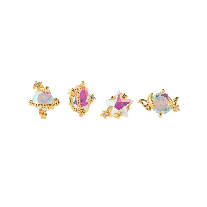 Sweet Colorful Zircon Star Earrings for Women, Simple Copper Plated 18K Real Gold Planet Earrings, Wholesale, 24K Gol...