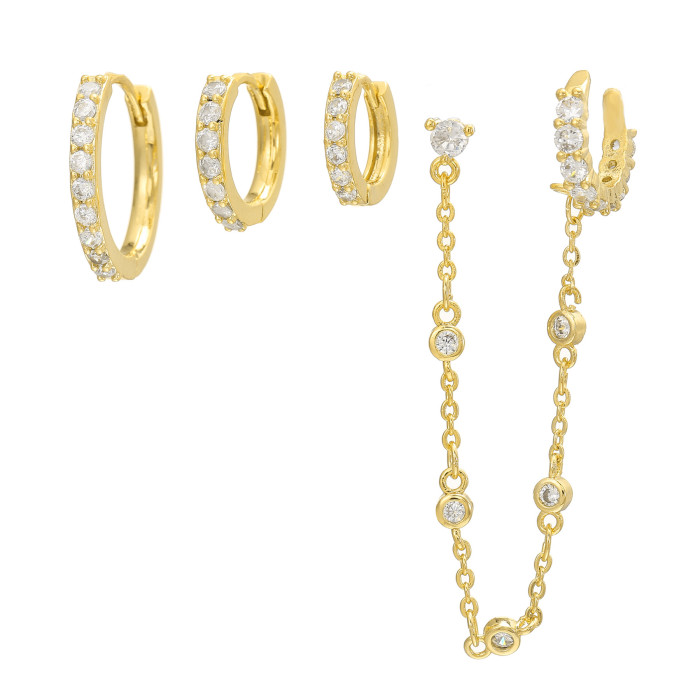 zircon earrings, fashionable and unique, high-end feel, copper plated with 18k real gold chain pendant earring set for women