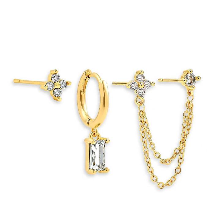 Fashion Geometric Earrings, Zirconia Stud Earring Set, Light Luxury High-end Feel, Copper Plated with 18K Gold, Whole...