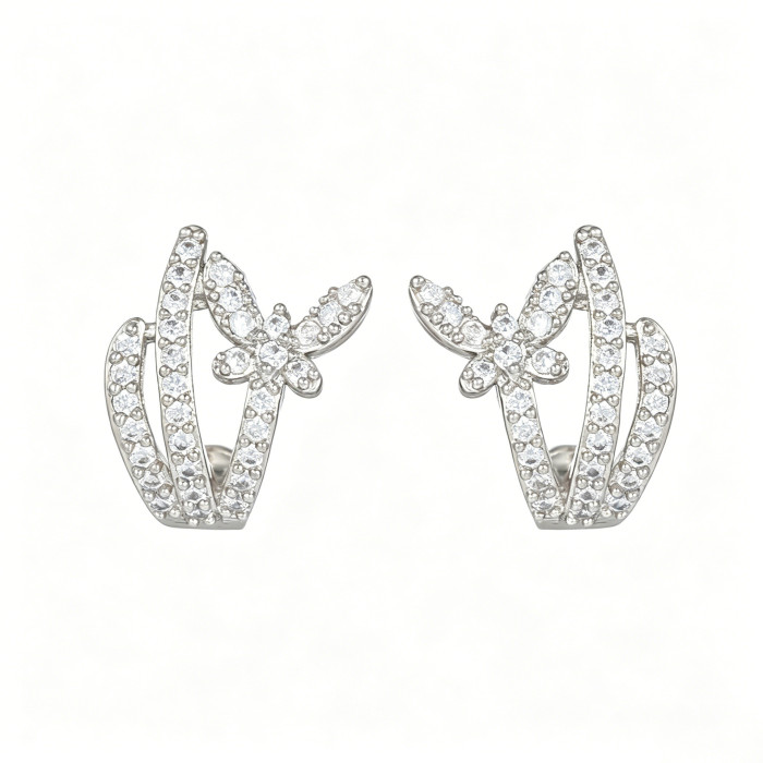 Korean-style Stone-Studded Butterfly Earrings for Women, Light Luxury and High-end Feel, S925 Silver Needle Earring...