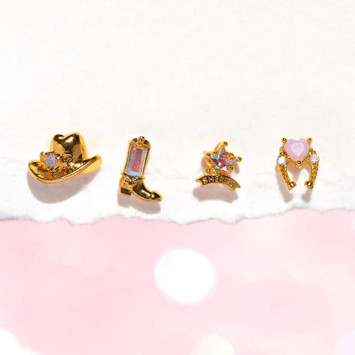 Fashion Creative Western Boots, Cowboy Hat, Earring Set, Personalized Five-pointed Star Heart-shaped Zircon Earrings...