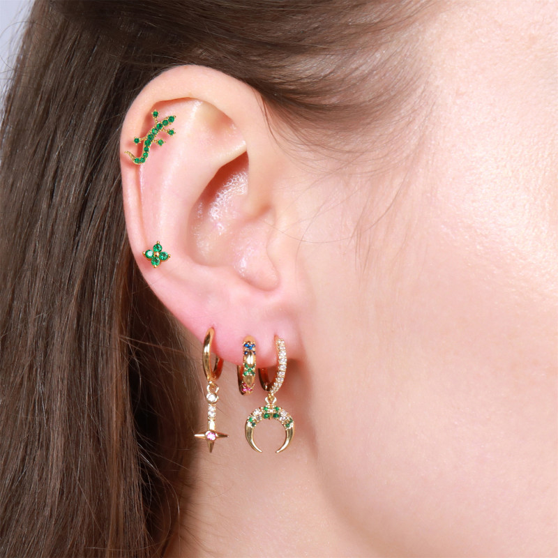 Niche Design Earrings with Star and Moon Pendants, Micro-inlaid Colorful Zirconia Stud Earring Sets, Wholesale for Wo...