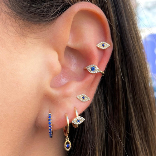 Minimalist Style Evil Eye Ear Clips, Black Zirconia Ear Cuffs and Stud Earrings Set, Ins-style Earrings and Accessori...