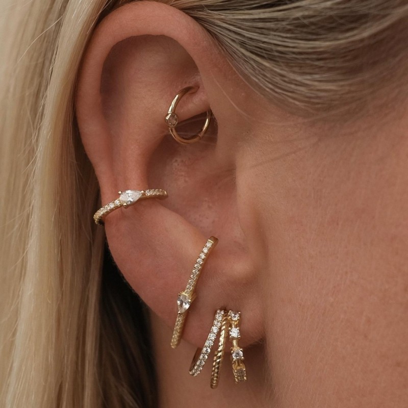 Korean-style Simple Geometric Claw-shaped Zircon Earrings, Copper Plated with 18K Real Gold, Four-piece Set of Earrin...