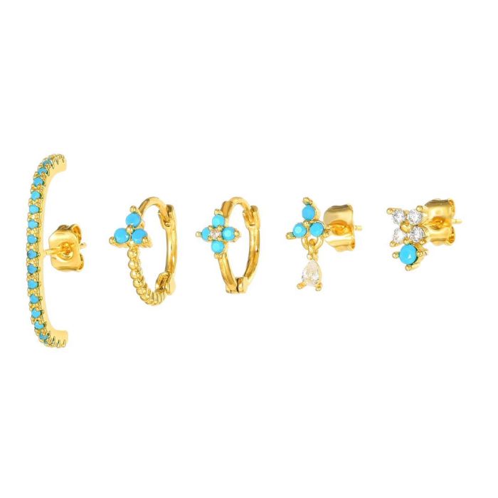 Style Silver Needle Copper-plated Gold Plated Small Blue Flower Earrings, Blue Fresh and Simple Jewelry Earring Set f...