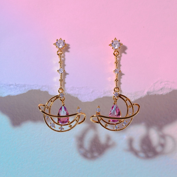 Amazon's Best-selling Sweet Moon Zircon Earrings for Women, Simple and Elegant Pink Water Drop Stone Pendant Earrings...