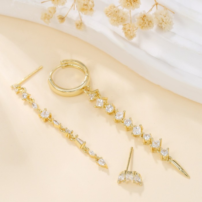 Zirconia Tassel Earring Set, Fashionable and Simple Design, 18K Ear Clasp Earrings, Women's Jewelry Wholesale, Jewelr...