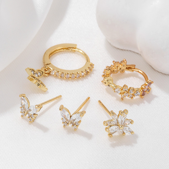 Forest-style Ultra-shiny Micro-inlaid Zircon Butterfly Earring Set for Women, Unique Design Floral Earrings and Acces...