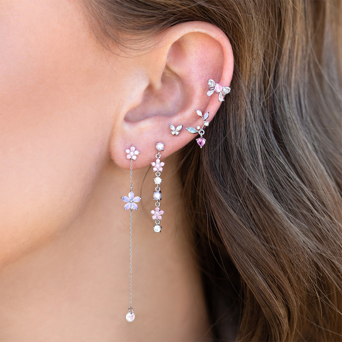 Korean-style Fashion Exquisite Pink Bow Earring Set for Women, Flower Tassel Pendant Earrings, Jewelry Wholesale, Jew...