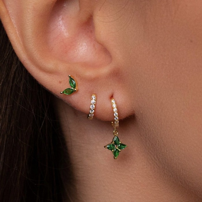 Fashion Geometric Earrings, Zirconia Stud Earring Set, Light Luxury High-end Feel, Copper Plated with 18K Gold, Whole...