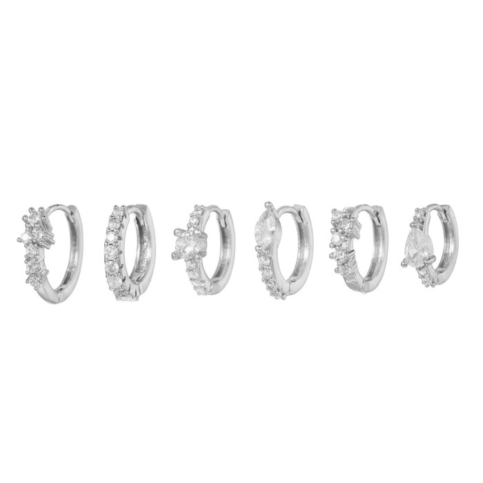 Bestseller: Personalized Korean-style Single-row Stone-Studded Earrings, 18K Gold Plated Copper, Light Luxury Hoop...