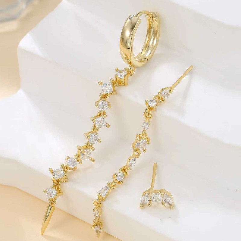 Zirconia Tassel Earring Set, Fashionable and Simple Design, 18K Ear Clasp Earrings, Women's Jewelry Wholesale, Jewelr...