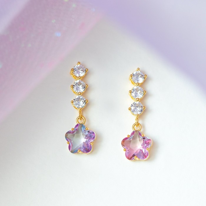 Ins-style 925 Silver Needle Earrings for Women, Exquisite and Sweet Floral Wreath Heart-shaped Zircon Earrings, High-...