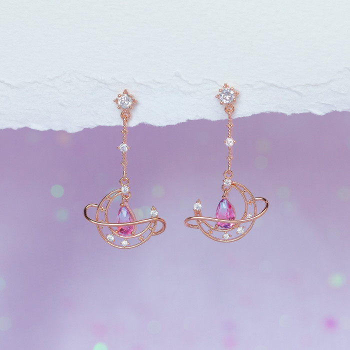 Amazon's Best-selling Sweet Moon Zircon Earrings for Women, Simple and Elegant Pink Water Drop Stone Pendant Earrings...