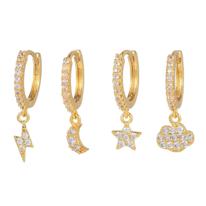 18K star and moon zirconia-studded earrings, hot-selling INS fashion trendy personalized earrings wholesale