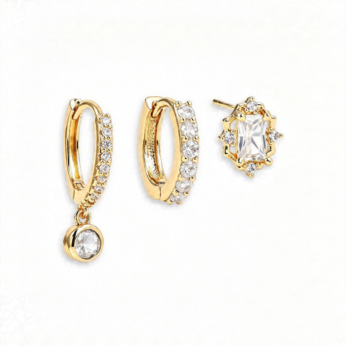 Popular Circle Zircon Earrings for Women, Fashionable Versatile Earring Set, Copper Plated with 18K Real Gold, Jewelr...