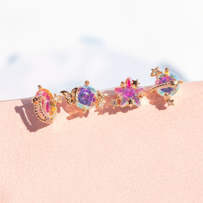 Sweet Colorful Zircon Star Earrings for Women, Simple Copper Plated 18K Real Gold Planet Earrings, Wholesale, 24K Gol...