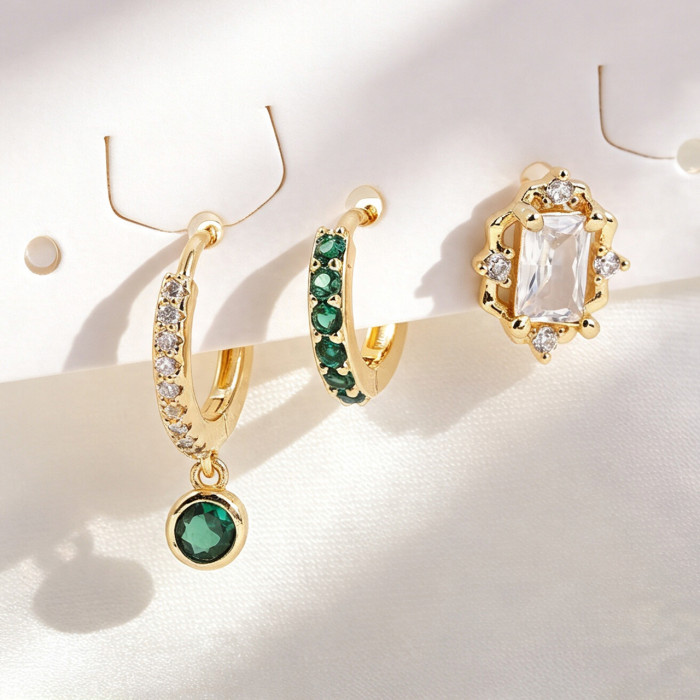 Popular Circle Zircon Earrings for Women, Fashionable Versatile Earring Set, Copper Plated with 18K Real Gold, Jewelr...
