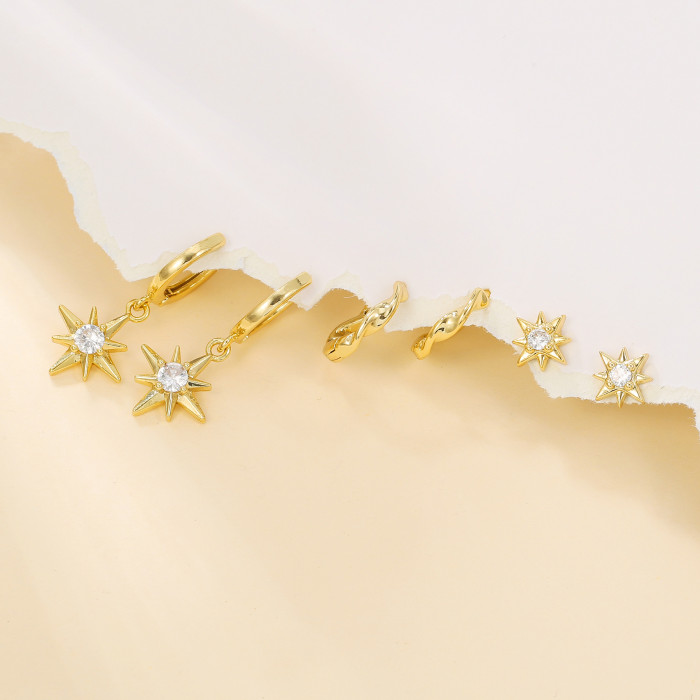 New Style Sun and Moon Earrings, Sun and Moon Drop Earrings, Star-shaped Ear Clasps with Zircon, Niche Set for Women,...