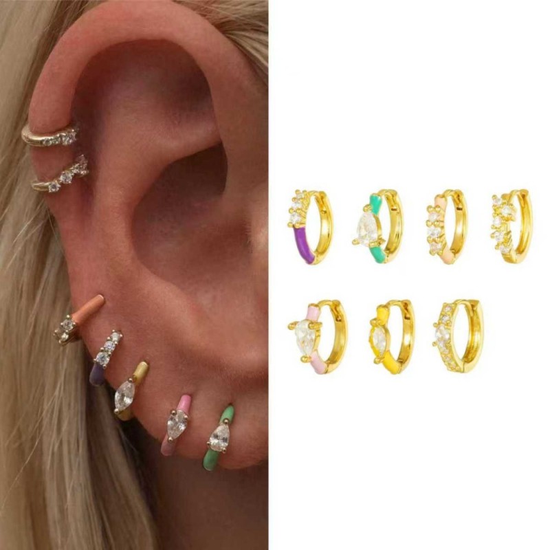 Best-selling Fashion Personalized Stone-Studded Colorful Earrings for Women, Copper Plated with 18K Gold-Plated, Ligh...