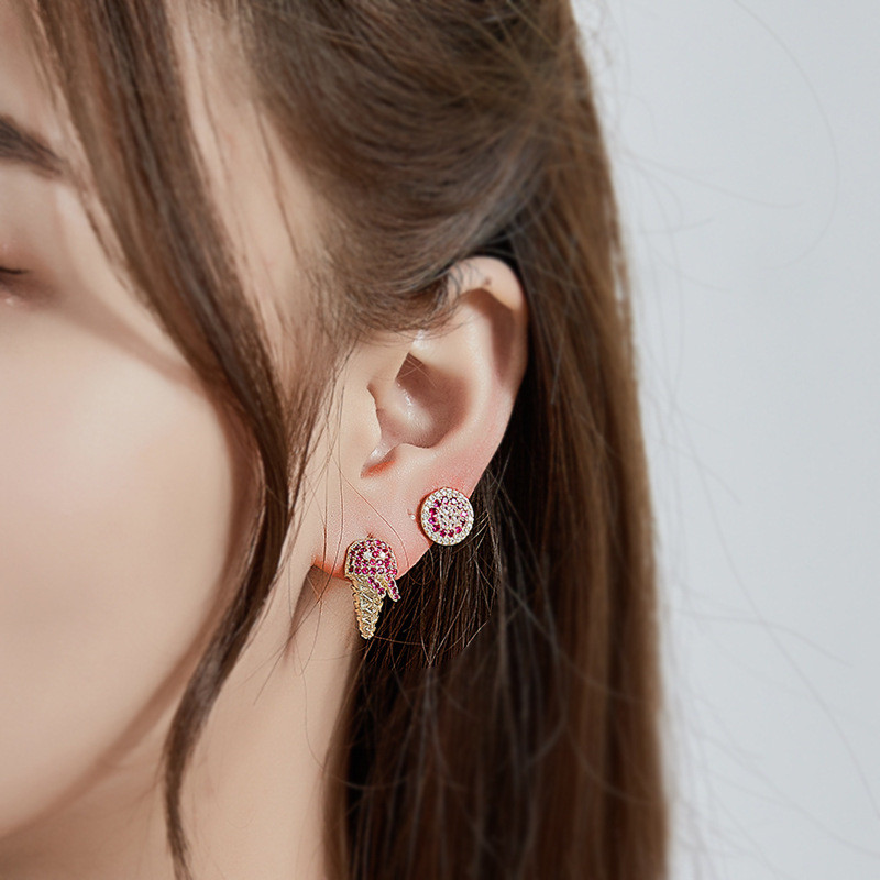 S925 Silver Needle Earrings with Stones and Zirconia, Ice Cream Design, Simple and Fresh, Trendy Earrings, Delicate...