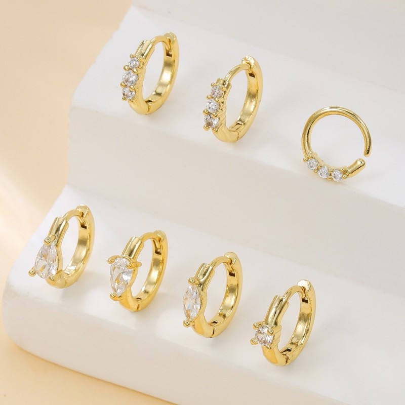 New Fashion Simple Gold 18K Elegant C-shaped Circle Earrings with Zircon Inlay, Light Luxury Women's Jewelry