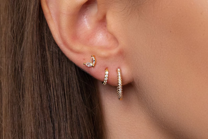 Fashion Geometric Earrings, Zirconia Stud Earring Set, Light Luxury High-end Feel, Copper Plated with 18K Gold, Whole...