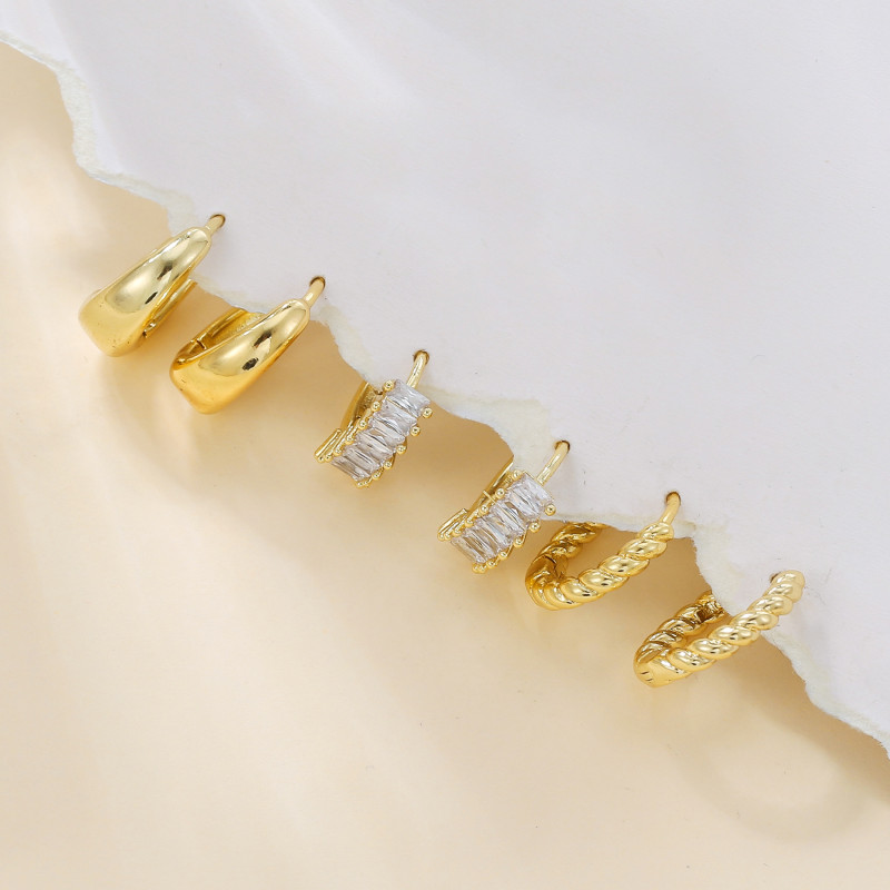 Fashion Versatile Twisted Hoop Earrings, Vintage Internet Celebrity Style Eco-friendly Brass Plated with 18K Real Gol...