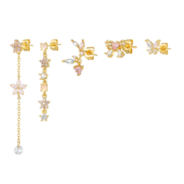Korean-style Fashion Exquisite Pink Bow Earring Set for Women, Flower Tassel Pendant Earrings, Jewelry Wholesale, Jew...
