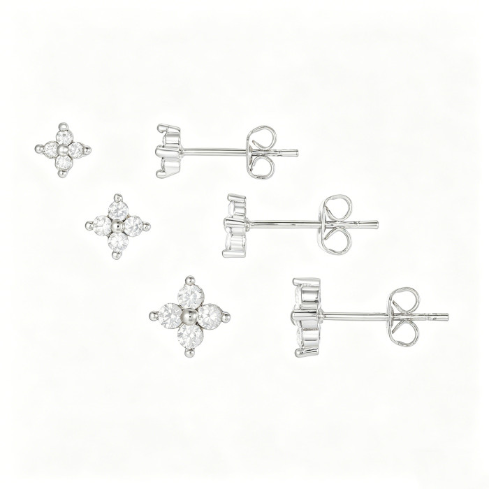 Bestseller Mini Flower Earring Set for Women, Four-leaf Clover, Small Zircon, Fresh and Sweet, Versatile Earrings Who...